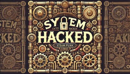 Explore this steampunk-inspired artwork featuring gears and the phrase "System Hacked," perfect for tech, gaming, or creative projects.