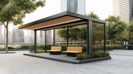 Modern Bus Stop Shelter in Urban Setting