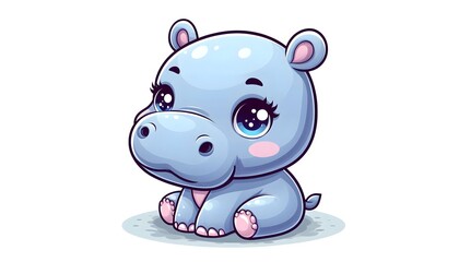 Fototapeta premium Cute Cartoon Baby Hippopotamus Illustration