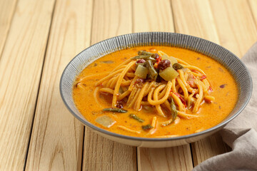 Mie Gomak Kuah Medan. Gomak noodle. Perfect for recipe, article, catalogue, or any commercial purposes.