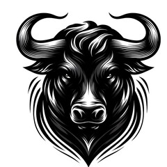 Fototapeta premium Black and White Bull Head Illustration Animal Illustration Bull Portrait