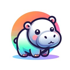 Naklejka premium Cute Cartoon Rainbow Hippopotamus Illustration