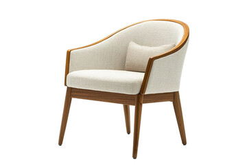 Fototapeta premium Modern beige armchair with wooden frame isolated on white