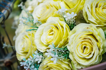 Bicycle Basket with Yellow Roses in Bloom