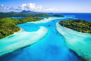 Obraz premium Aerial view of the lagoon in Bora Bora with turquoise 