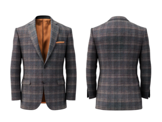 Classic Windowpane Check Jacket, front and back view isolated on transparent background