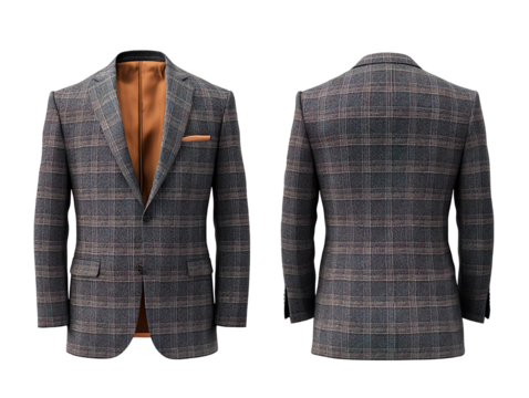 Classic Windowpane Check Jacket, front and back view isolated on transparent background