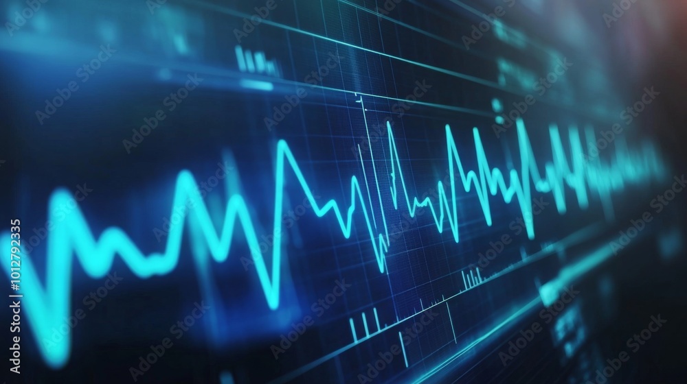 Aufkleber a digital waveform visualizes fluctuating signals in vibrant blue tones, representing data trends in