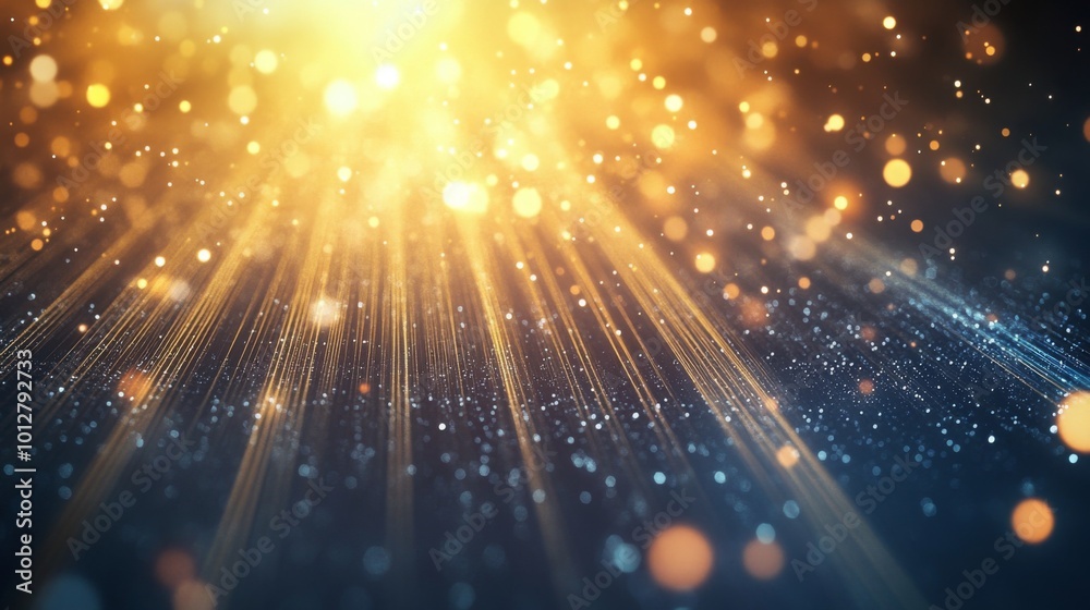 Poster A shimmering, abstract background of golden light beams and sparkling particles, creating a dreamy, magical atmosphere.