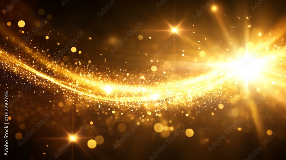 Poster A shimmering golden wave of light and sparkles, creating a magical and enchanting atmosphere filled with warmth and elegance.