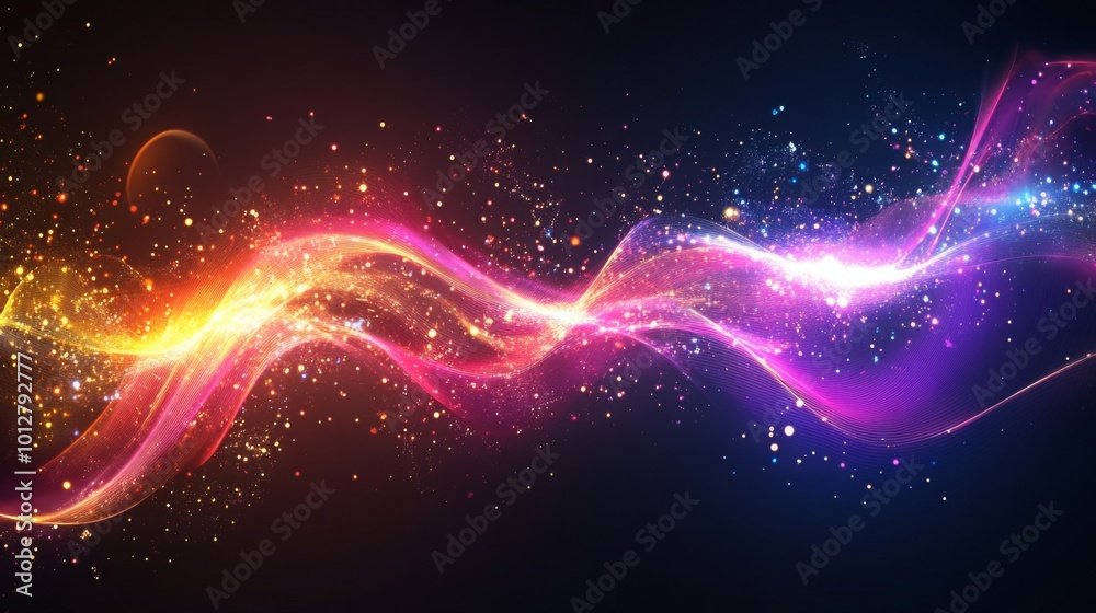 Aufkleber a vibrant wave of colorful light swirls through a dark background, embodying energy and movement wit
