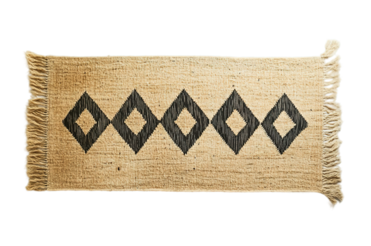 Burlap pillow with black diamond pattern, isolated on white