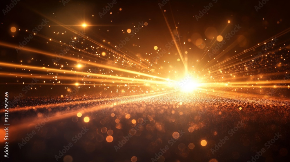 Poster A radiant scene featuring golden rays and sparkling lights, creating a mesmerizing atmosphere filled with warmth and energy.