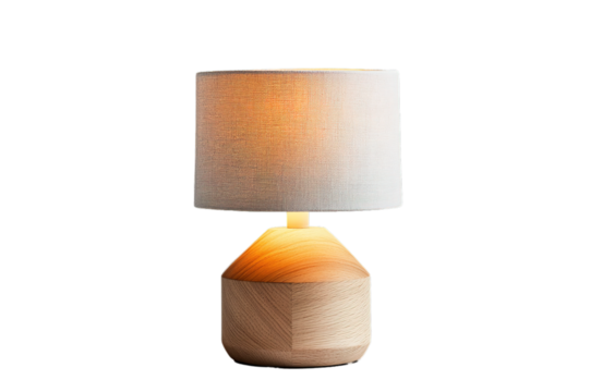 Modern wooden table lamp on transparent background