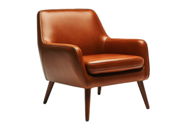 Elegant brown leather armchair on transparent background