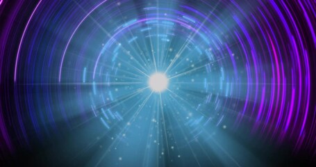 Animation of tunnel of glowing light trails of data transfer - Powered by Adobe