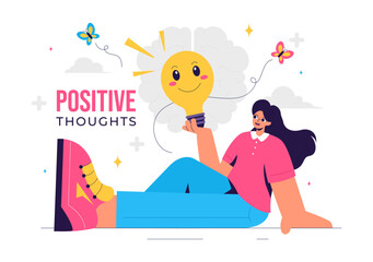 Positive Thoughts Vector Illustration featuring a Positive Mindset Symbolizing Creativity and Dreams in a Flat Style Cartoon Background