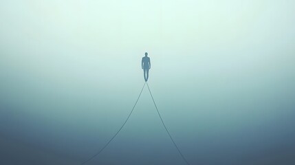 A man walking on a thin rope, balancing between bad and good emotions, symbolizing emotional intelligence and control