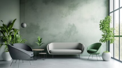 Modern Living Room Interior Design with Green Accents