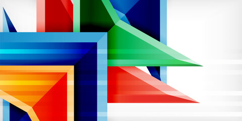 Arrows with 3d effect abstract background. Triangles on light grey backdrop