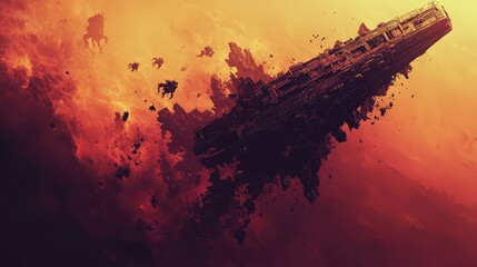 A striking space scene featuring a ship in a vibrant, fiery nebula, creating a sense of wonder and adventure in the cosmos.