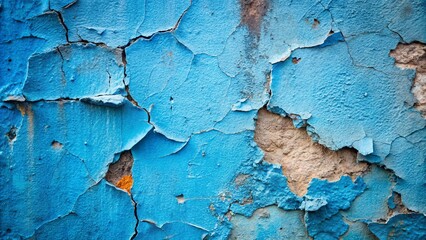 Obraz premium A weathered blue surface revealing the underlying layers of the wall, showcasing the passage of time and the effects of nature's touch.