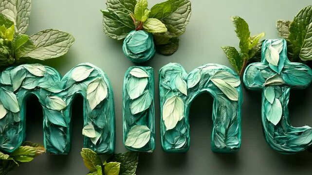 Fresh Mint Typography with Leaf Texture on Green Background