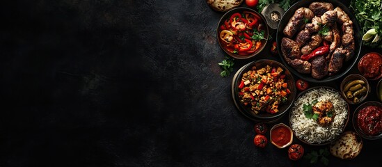 Delicious Middle Eastern Dishes on Black Background