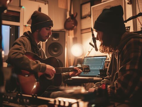 Two Musicians Collaborate in Creative Music Session