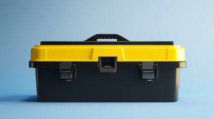 A toolbox made of plastic, with black and yellow colors.