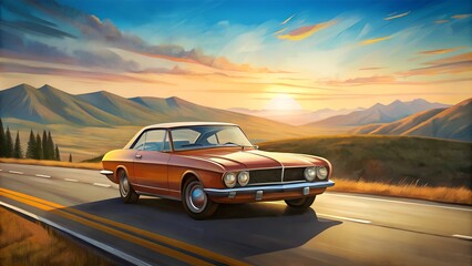 Obraz premium design of vintage a car on the road