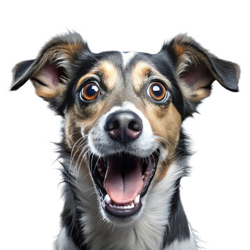 dog with a funny and excited expression isolate on transparency background