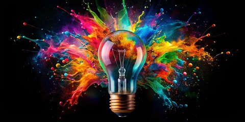 A symphony of color explodes from a lightbulb, radiating vibrant energy and illuminating the darkness.