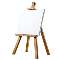 Wooden easel with a blank white canvas, isolated on transparent cutout background