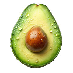 Half avocado slice with water drop isolated on transparent background
