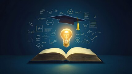 Education and Knowledge: A Glowing Lightbulb  Emerging from a Book