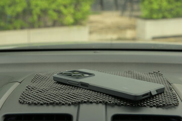 Mobile phone on car console