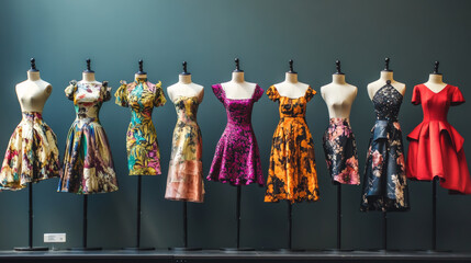 Obraz premium Fashion designers use sewing patterns to create clothes for mannequins displayed in shop windows.