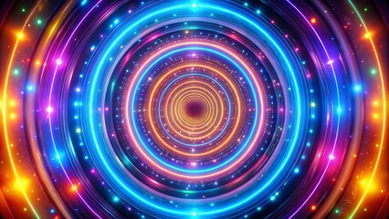 A swirling vortex of luminous rings, each a vibrant burst of color, interwoven with shimmering particles of stardust, creating an illusion of infinite depth and energy.