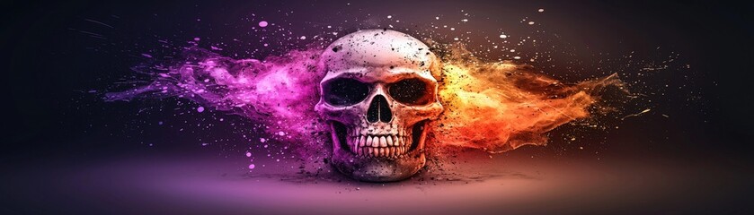 Obraz premium Colorful Isometric Skull Illustration with Wild Effects