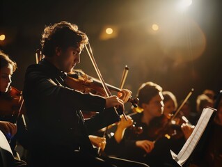 Fototapeta premium Orchestral Performance with Conductor and Musicians