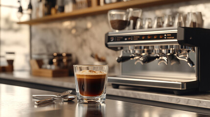 background of the process making latte art coffee in Cafe, fresh beans, roasted beans, and a cup of coffee