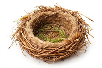 Obraz premium Empty Bird Nest Isolated on White Background for Nature, Wildlife, and Home Decor with Natural Textures and Organic