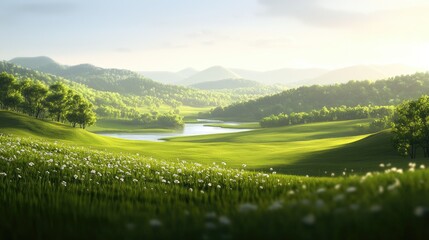 Serene Hyper-Realistic Digital Landscape Painting