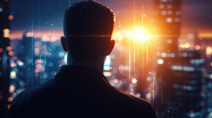 Fototapeta premium Hyper-realistic Movie Scene with Cityscape at Sunset