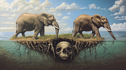 Fototapeta premium Global warming, its effects on animals, changes from abundance to drought.