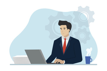 Lots of work, work piles up, employees do a lot of work that piles up. Business vector illustration.