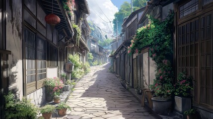 Fototapeta premium anime background of outdoor landscape , nice for wallpaper