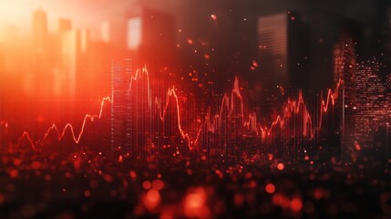 Abstract visualization of data trends against a city skyline background.