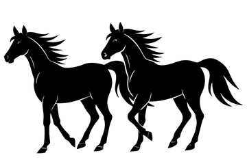2 set of horses silhouettes, vector illustration